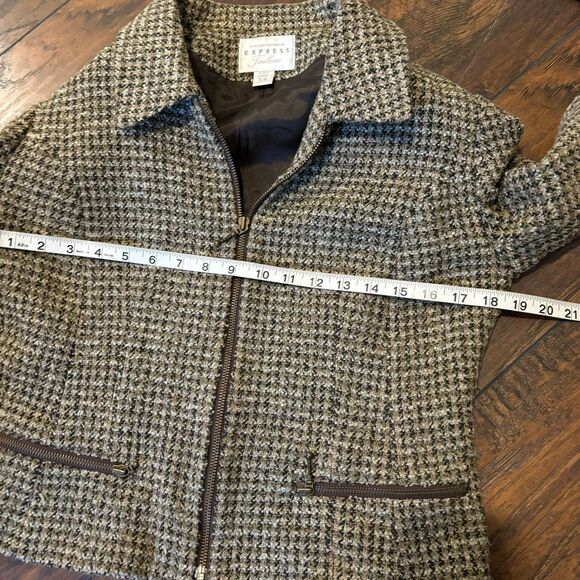 Vintage Express Tailleur size 9/10 Neutral Tweed Business Academia Blazer - Picture 10 of 10